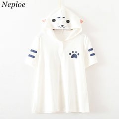 Japanese Style Cat Cartoon Women T shirt