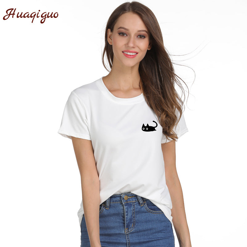 Summer Kawaii Naughty Black Cat T-shirt