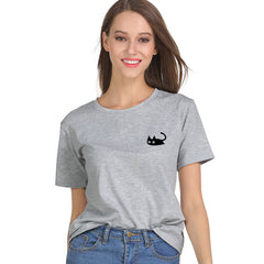 Summer Kawaii Naughty Black Cat T-shirt