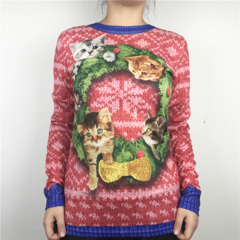 Funny Cat Garland Printed Ugly Christmas T Shirts