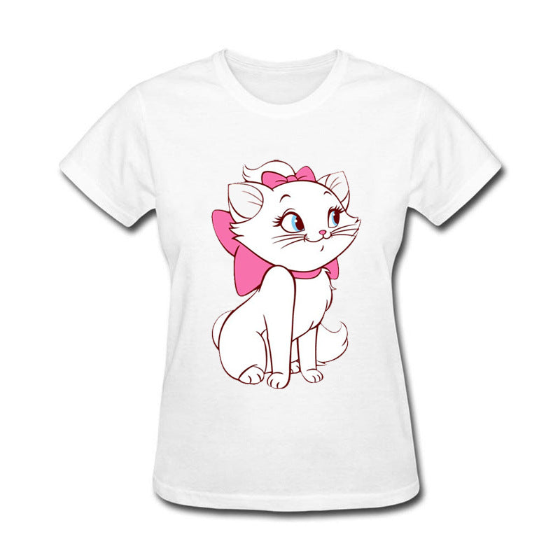 Funny Kawaii Cute Beautiful Little White Cat Cotton funny t shirt women