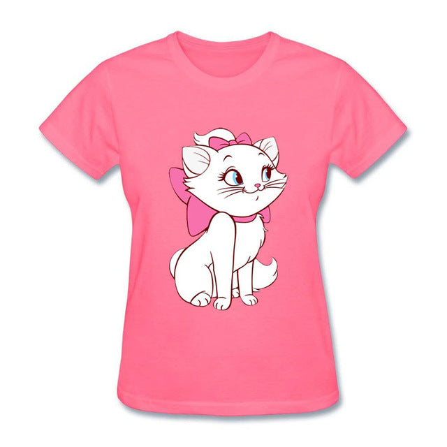 Funny Kawaii Cute Beautiful Little White Cat Cotton funny t shirt women