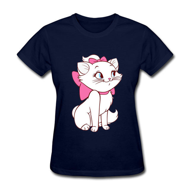 Funny Kawaii Cute Beautiful Little White Cat Cotton funny t shirt women