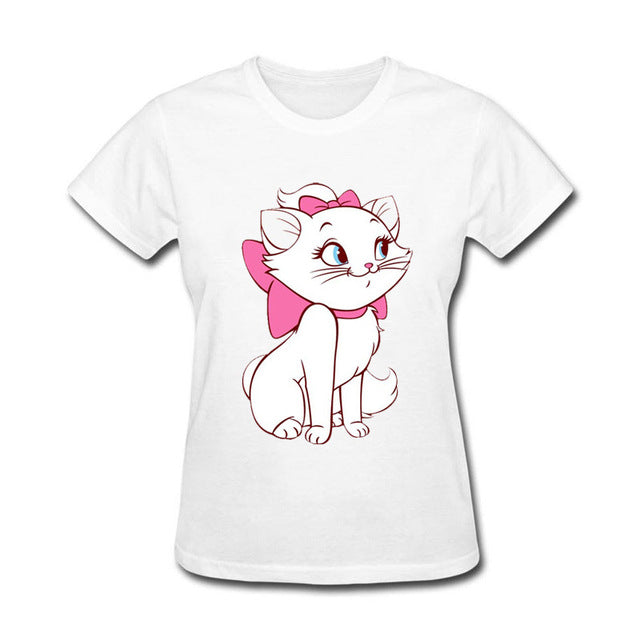 Funny Kawaii Cute Beautiful Little White Cat Cotton funny t shirt women