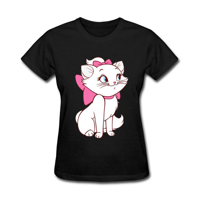 Funny Kawaii Cute Beautiful Little White Cat Cotton funny t shirt women