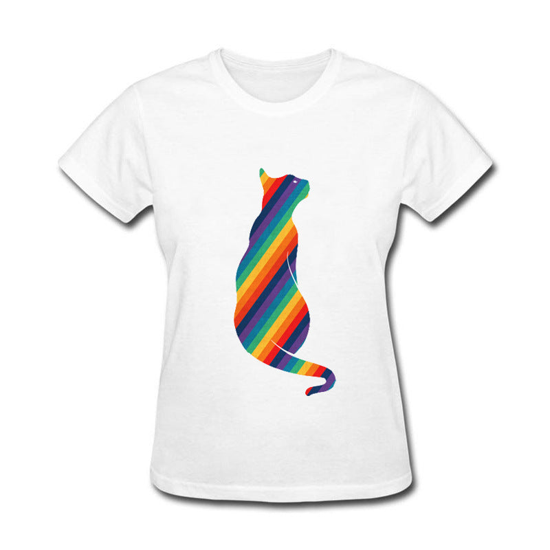 Funny rainbow cat Cotton funny t shirt women