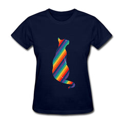 Funny rainbow cat Cotton funny t shirt women
