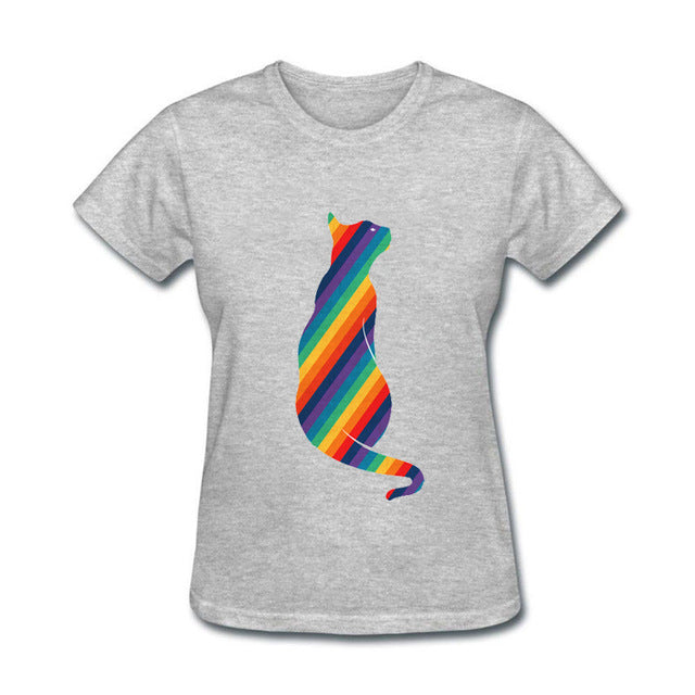 Funny rainbow cat Cotton funny t shirt women