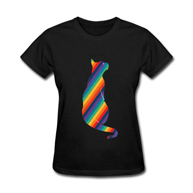 Funny rainbow cat Cotton funny t shirt women