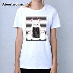 stripe cute music cat DJ t-shirt