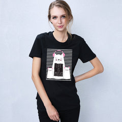 stripe cute music cat DJ t-shirt