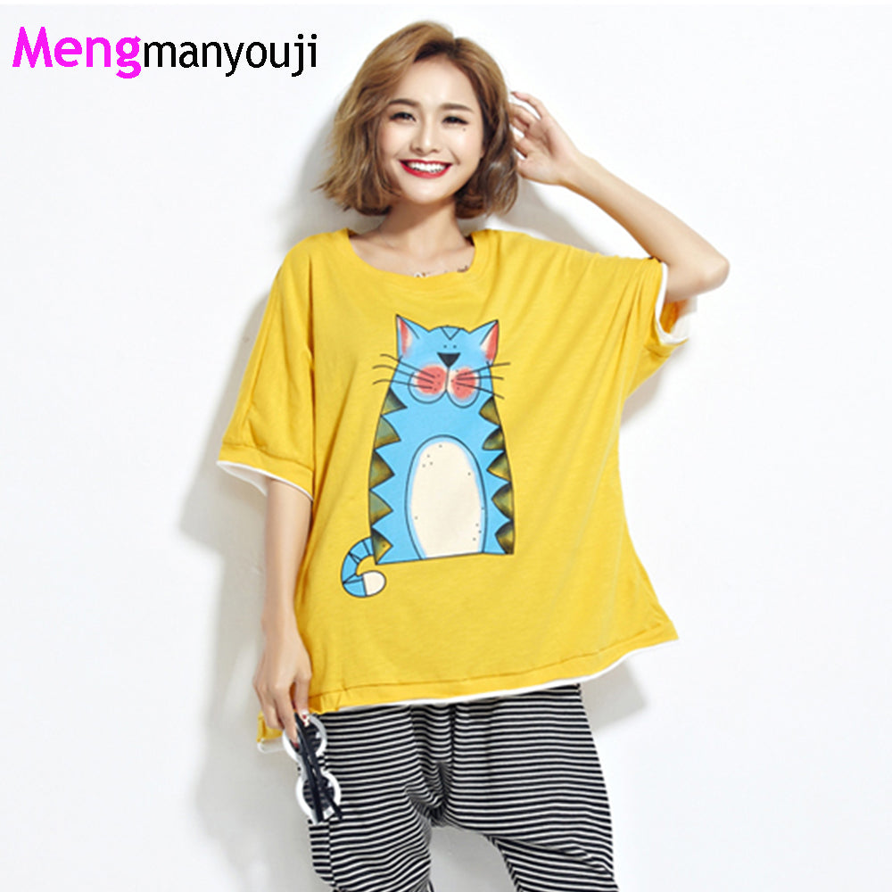 Summer Women Cotton Cat Cartoon T-shirt