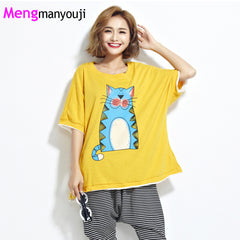 Summer Women Cotton Cat Cartoon T-shirt