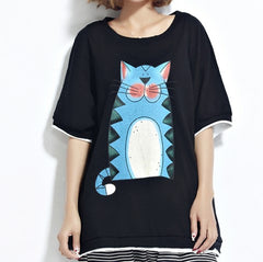 Summer Women Cotton Cat Cartoon T-shirt