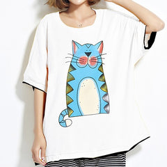 Summer Women Cotton Cat Cartoon T-shirt