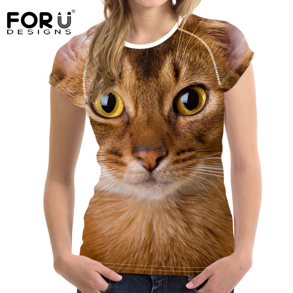 3D Cat Printing Women T Shirt