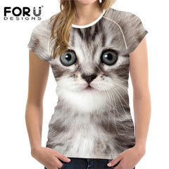 3D Cat Printing Women T Shirt