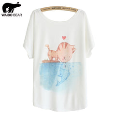 Cat kiss Fish print Top Tees